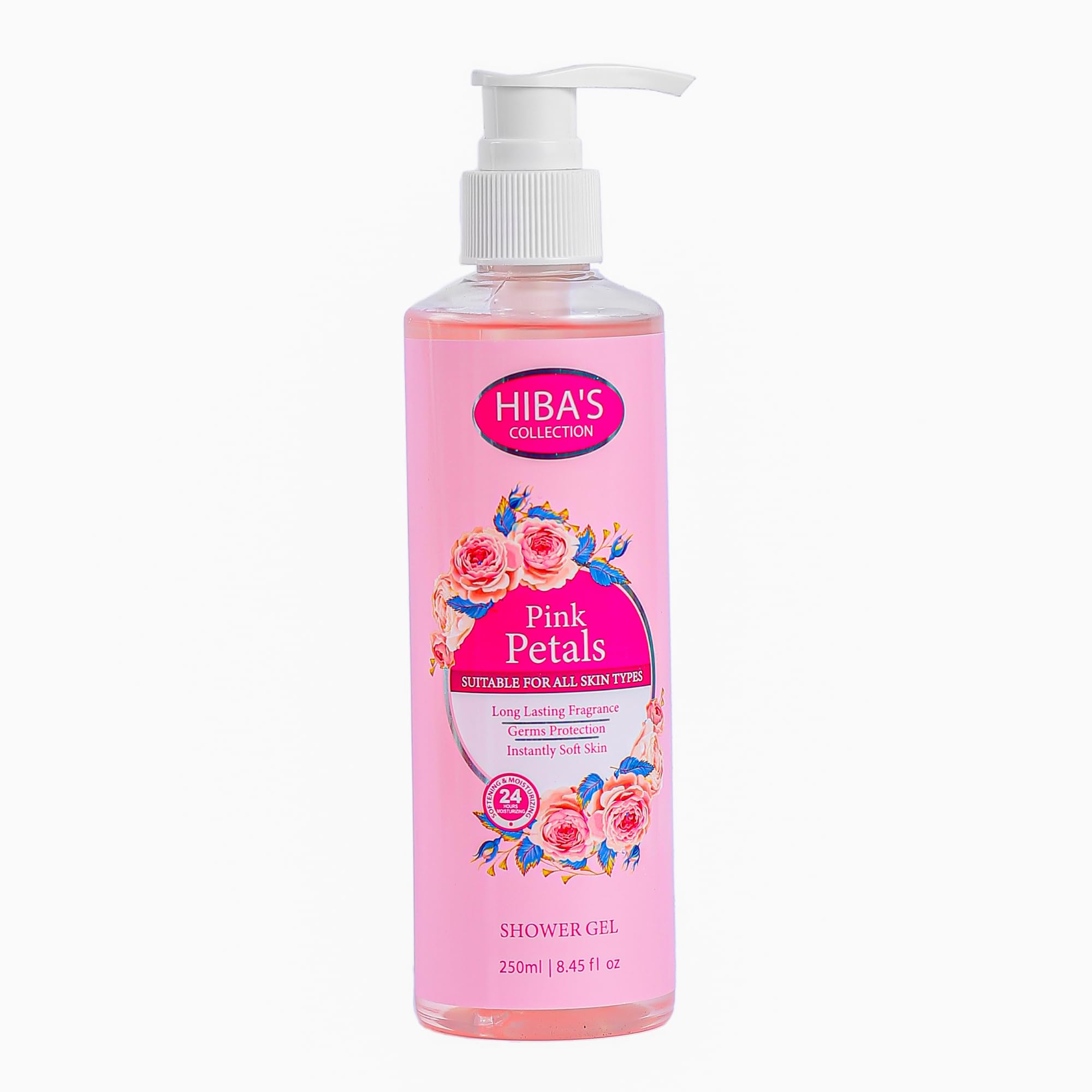 HIBA'S COLLECTIONPink Petals Shower Gel Gems Protection Intantly Soft Skin Suitable for All Skin Types 500ml 16.9 fl oz