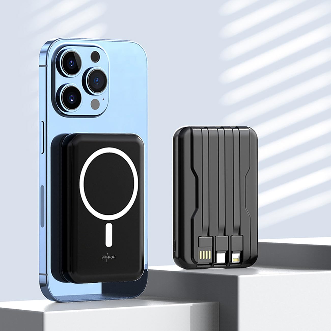 revolt Induktionsladegerät: 2er-Set Magnet-Powerbank 10.000 mAh, für Qi & MagSafe, PD, QC, 22,5 W (Akku Powerbank, MagSafe-kompatibel, Induktiv)