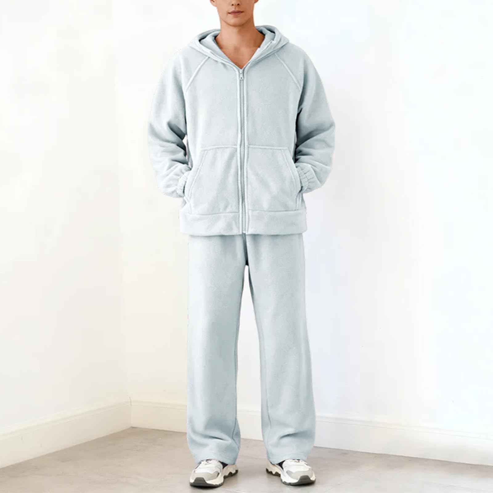 Generisch Pijama de franela para hombre con cremallera como ropa cálida de invierno cómoda de manga larga ropa de dormir térmica para el hogar (verde claro, XL)