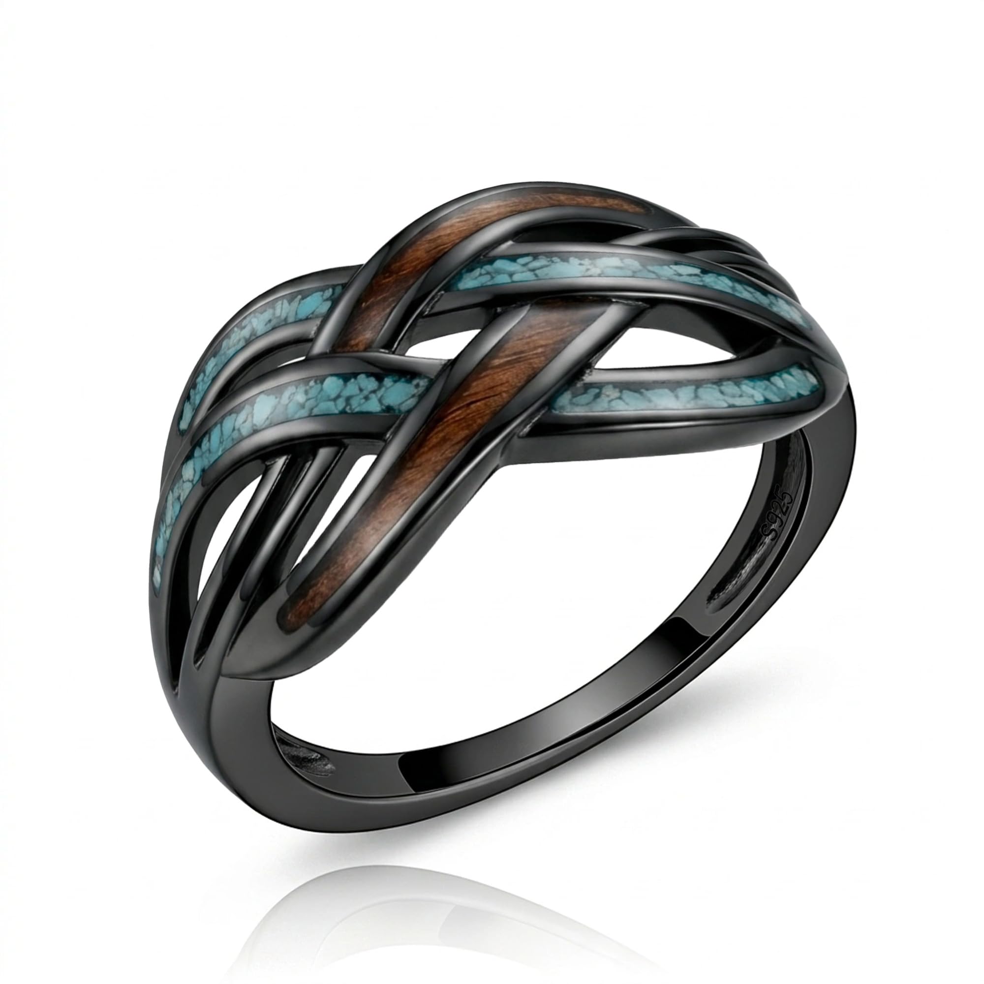 DAYLINLOVE Keltische Knoten Ringe 925 Sterling Silber Unendlichkeit Knoten Türkis Holz Ringe Nordisch Irisch Keltisch Schmuck Geschenk für Damen Frauen
