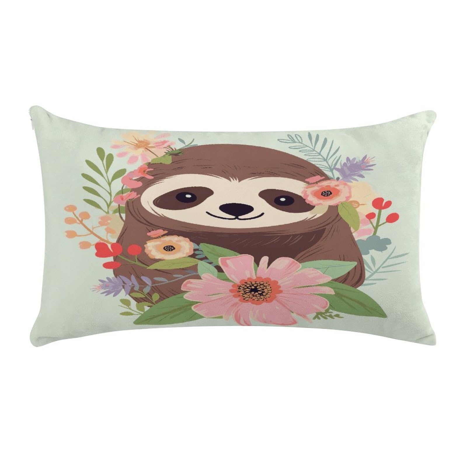 LDGSUPH Sloth and Flowers Throw Pillow Cover with Zipper Long Throw Pillow Case Anti-Fading Pillow Protector Super Soft Decorative Cushion Case Exquisite Plush Pillowcase12 X 20 in