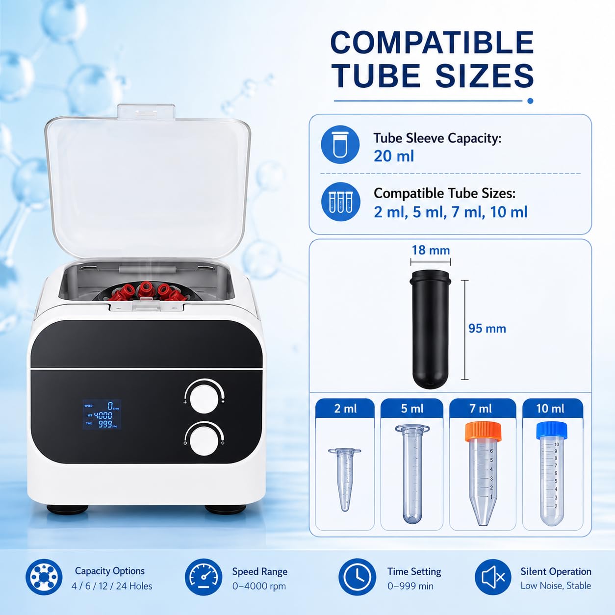 Centrífuga profesional de laboratorio, 4000 RPM con temporizador digital y pantalla, para tubos de sangre de 8 x 20 ml, ideal para terapia PRP y uso clínico