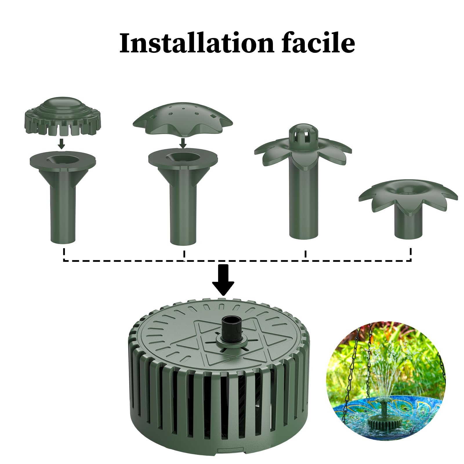 AISITIN Fontaine Solaire 3,5 W | Divers Effets de Pulvérisation, pour Bassin, Étang et Jardin, Câble de 3 m, Vert Foncé