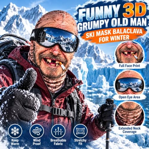 Funny Ski Mask for Men 3D Realistic Old Man Face Balaclava Grey - image 5