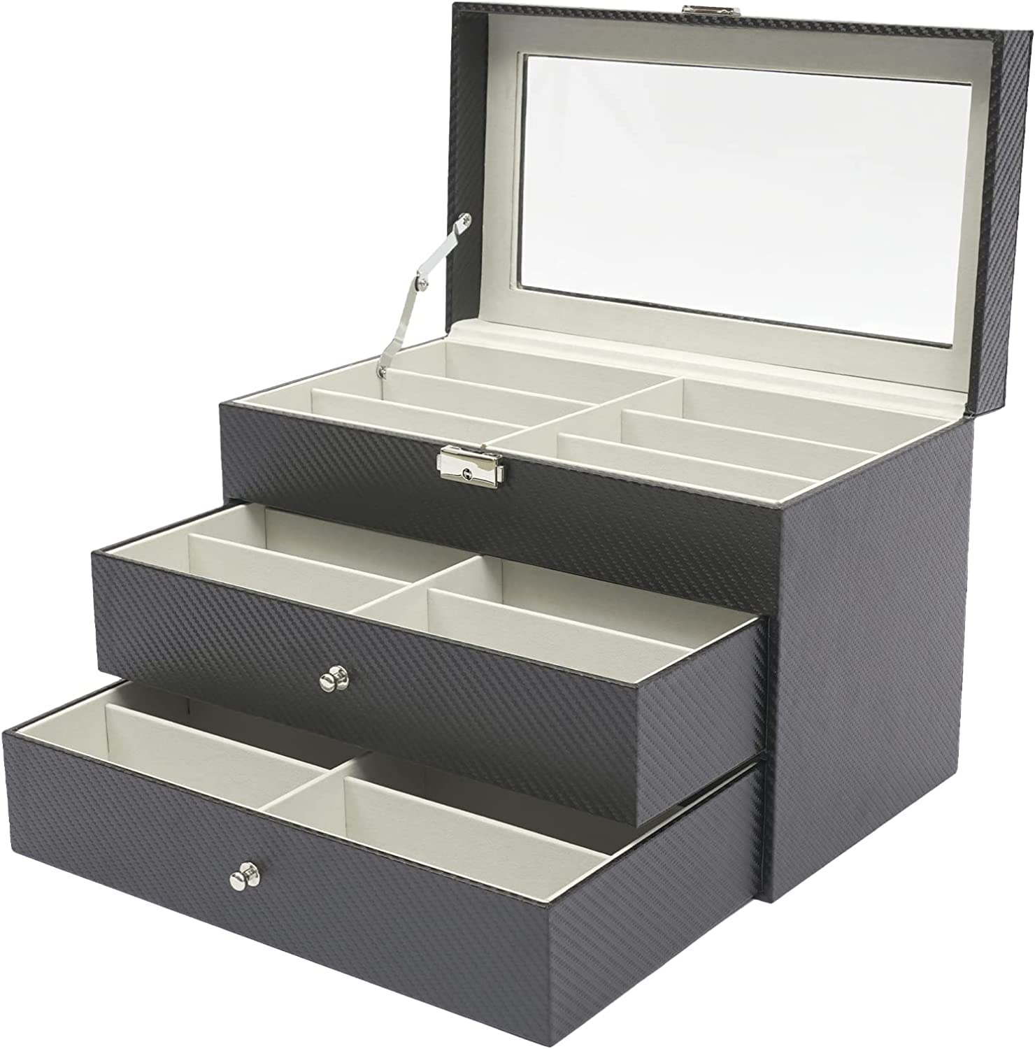 18 Grids Carbon Fiber Glasses Storage Tray Box Display Case Organizer for Eyeglasses Sunglasses Eyewear Accessories-image-36