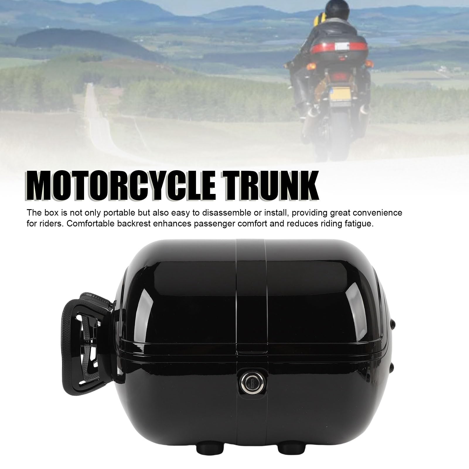 Alomejor Kufer Górny Motocykla, Lekki Bagażnik ABS, Schowek na i bagaż o Pojemności 28 Litrów, Idealny do Motocykli z Bagażnikiem Tylnym (BLACK)