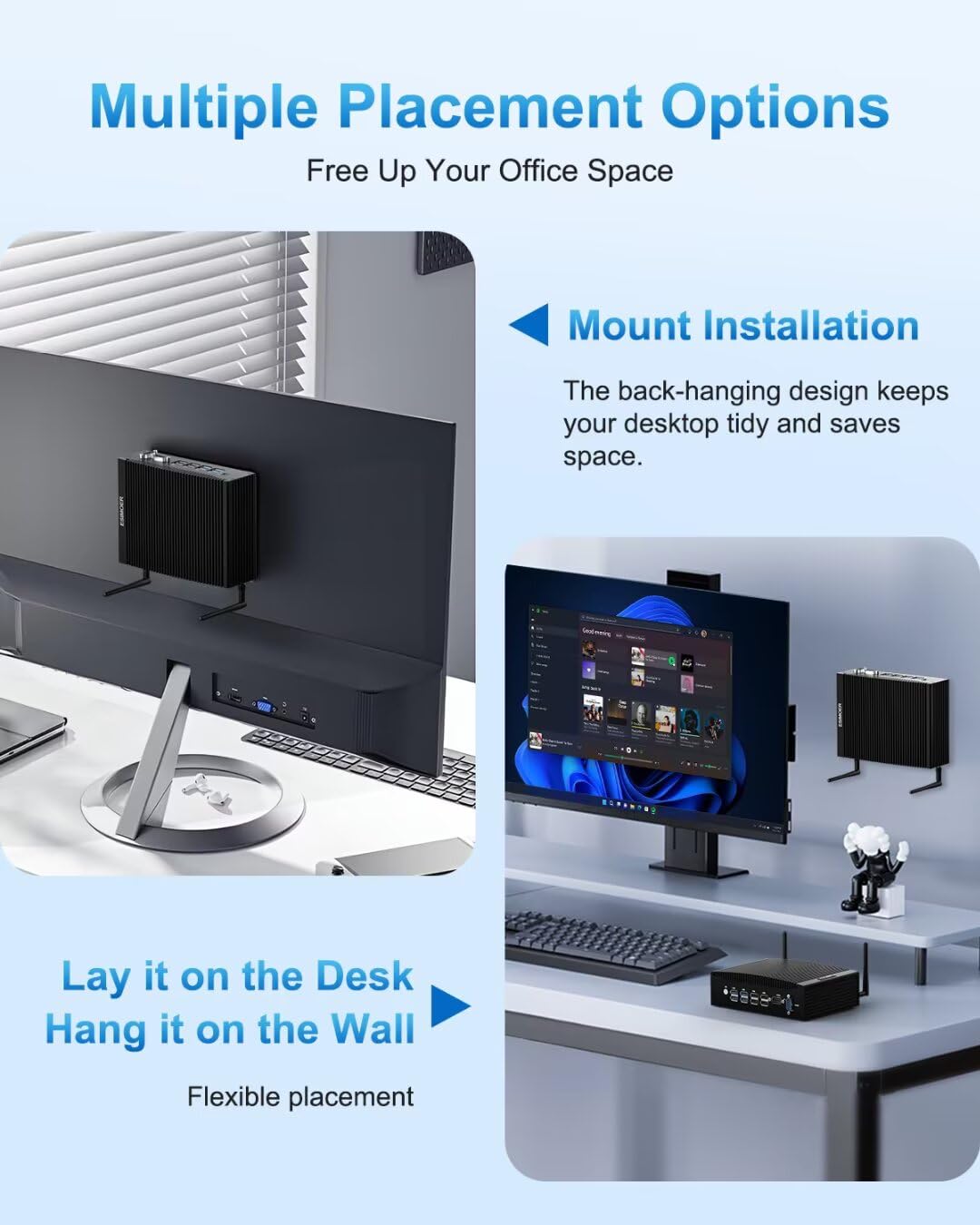 Mini PC Industriale PC Fanless Win 11 Core i5 8350U, 32GB RAM 1TB SSD, Doppi Display HD 4K, 2 RJ45 LAN, 2 RS232 COM, 8 USB, WiFi, BT, Micro PC Win11 per Aziende, Casa, Industria, LOT