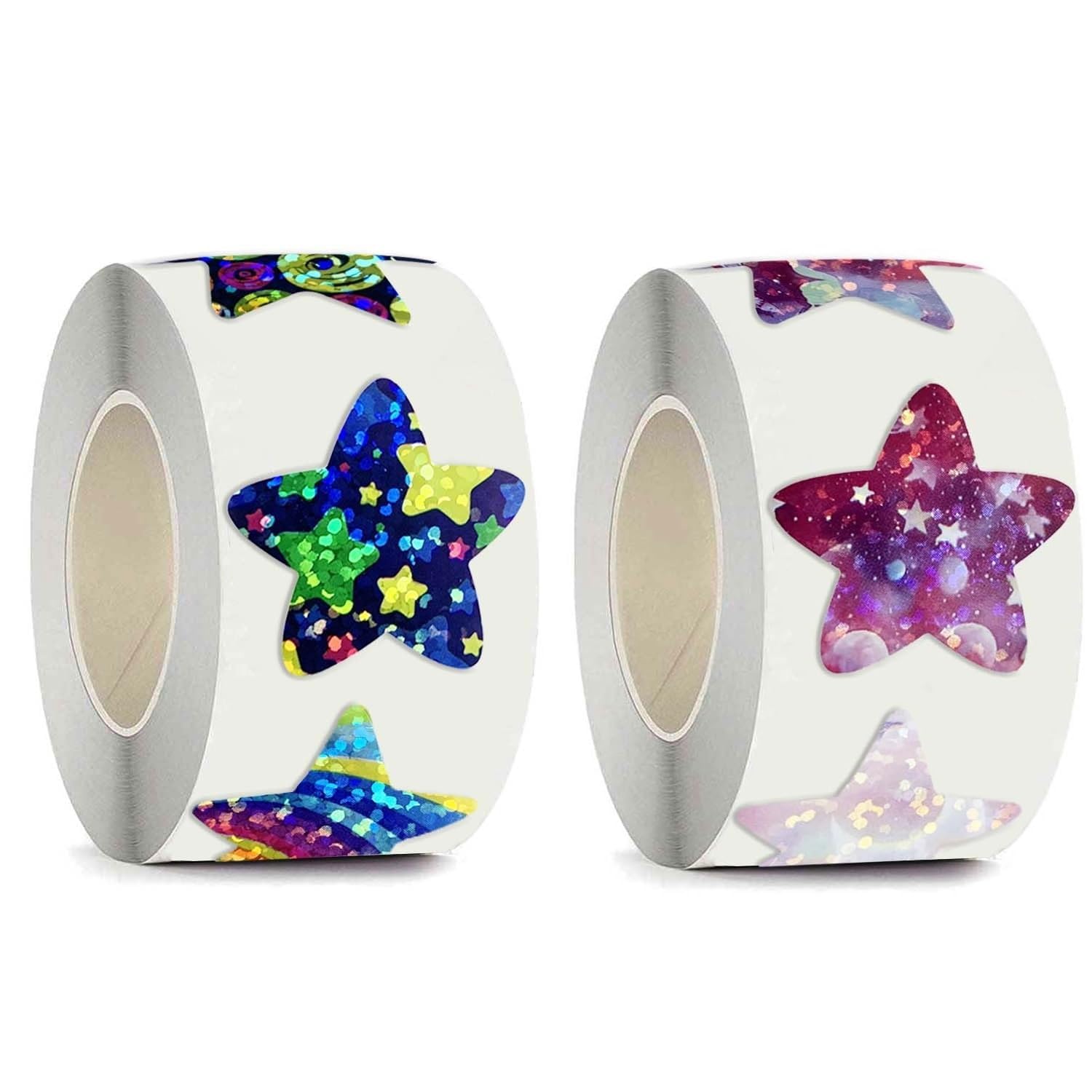1000 Pcs Shiny Star Stickers, 2.5 cm Self Adhesive Shiny Reward Stickers, 3 Rolls Motivational Holographic Star Sticker for Children Students Teachers Classroom