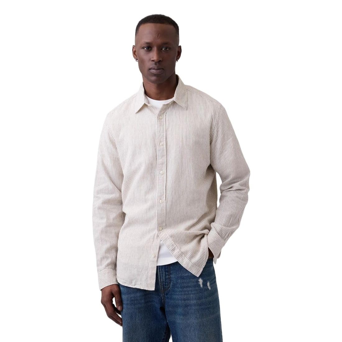 gap Men's Vertical Stripes Spread Collar Shirt-picture-38