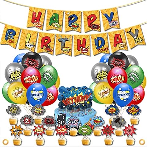 LiDCH Superheroes Avengers Balloons Superhero Happy Birthday Banner Man Spider Theme Latex Balloons for Boys Birthday Party Decoration Kit Cover