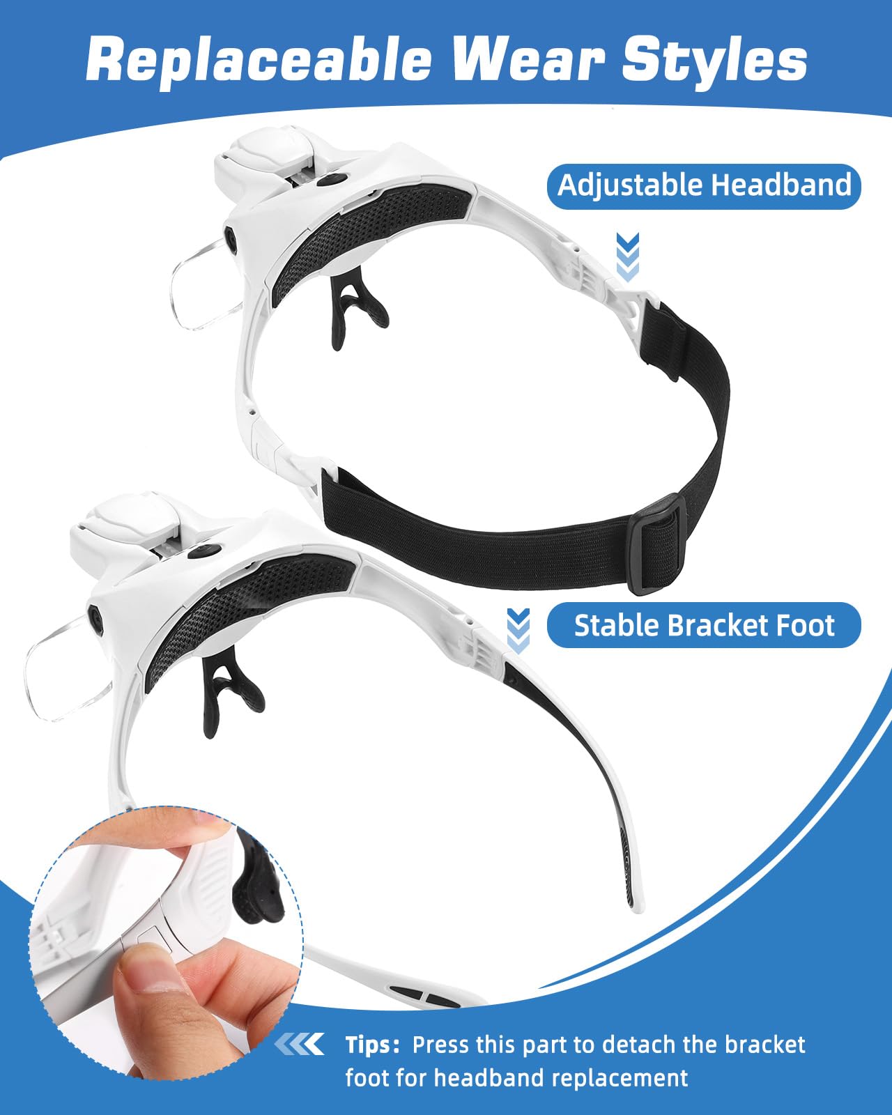 Lupa con Luz Anpro, 5 Lentes Desmontables (1X-3.5X), 4 LED con Brillo Ajustable, Lente de Aumento con Diadema Adicional para Trabajos Cercanos, Reparación de Joyas, Relojería, Manualidades.