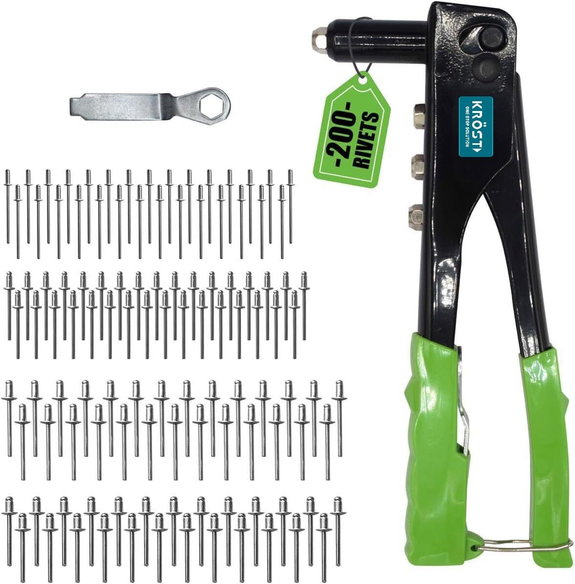KROST Non Slip Rivet Gun and Rivets, Riveter Nail Gun, Pop Riveter with 200 nos of Blind Rivets, 9.5 Inch (B0742BTJNS) Amazon Price History, Amazon Price Tracker