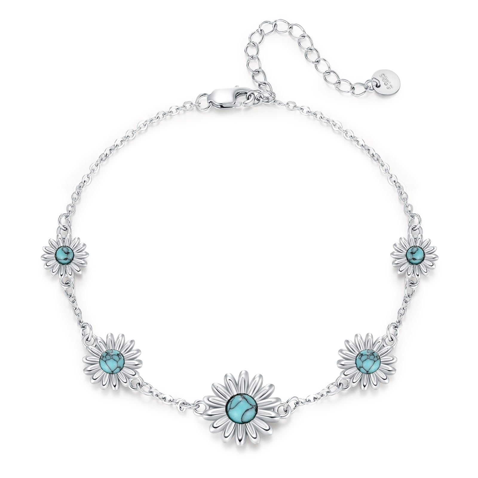 Pulsera turquesa de plata de ley 925 que no causa alergias en la piel 8