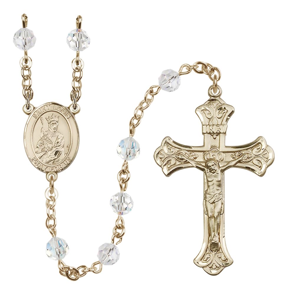 Bonyak Jewelry 14k Gold 6mm Austrian Crystal Saint Louis Rosary - 6mm Austrial Crystal in April White