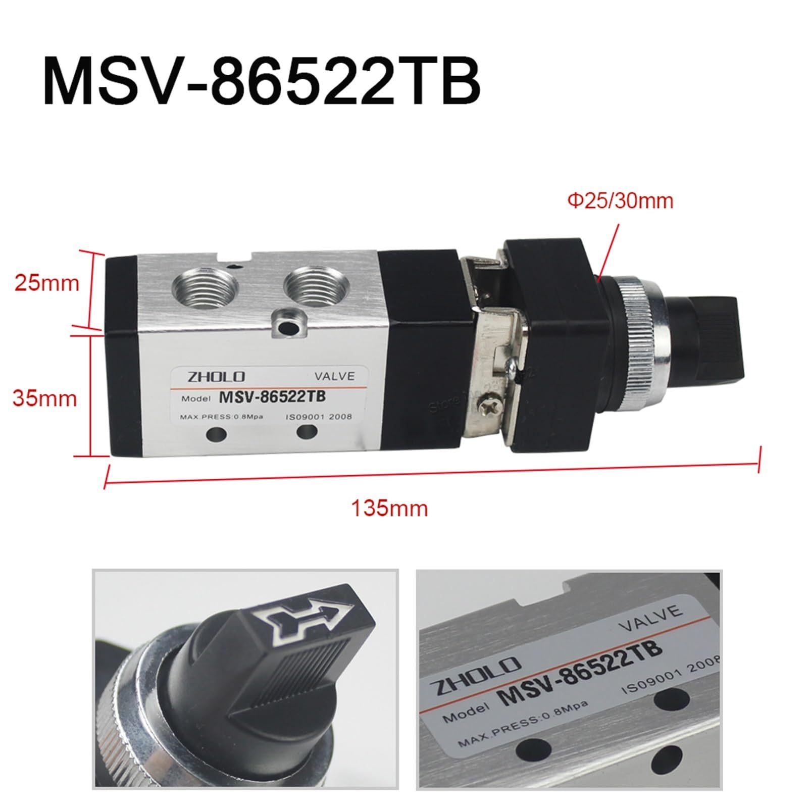 Zawór ręczny 1/4 cala Pneumatyczny zawór MSV-86522R obrotowy zawór ręczny pneumatyczny MSV-86522TB zawór 25 mm 30 mm (30 mm, MSV-86522R)