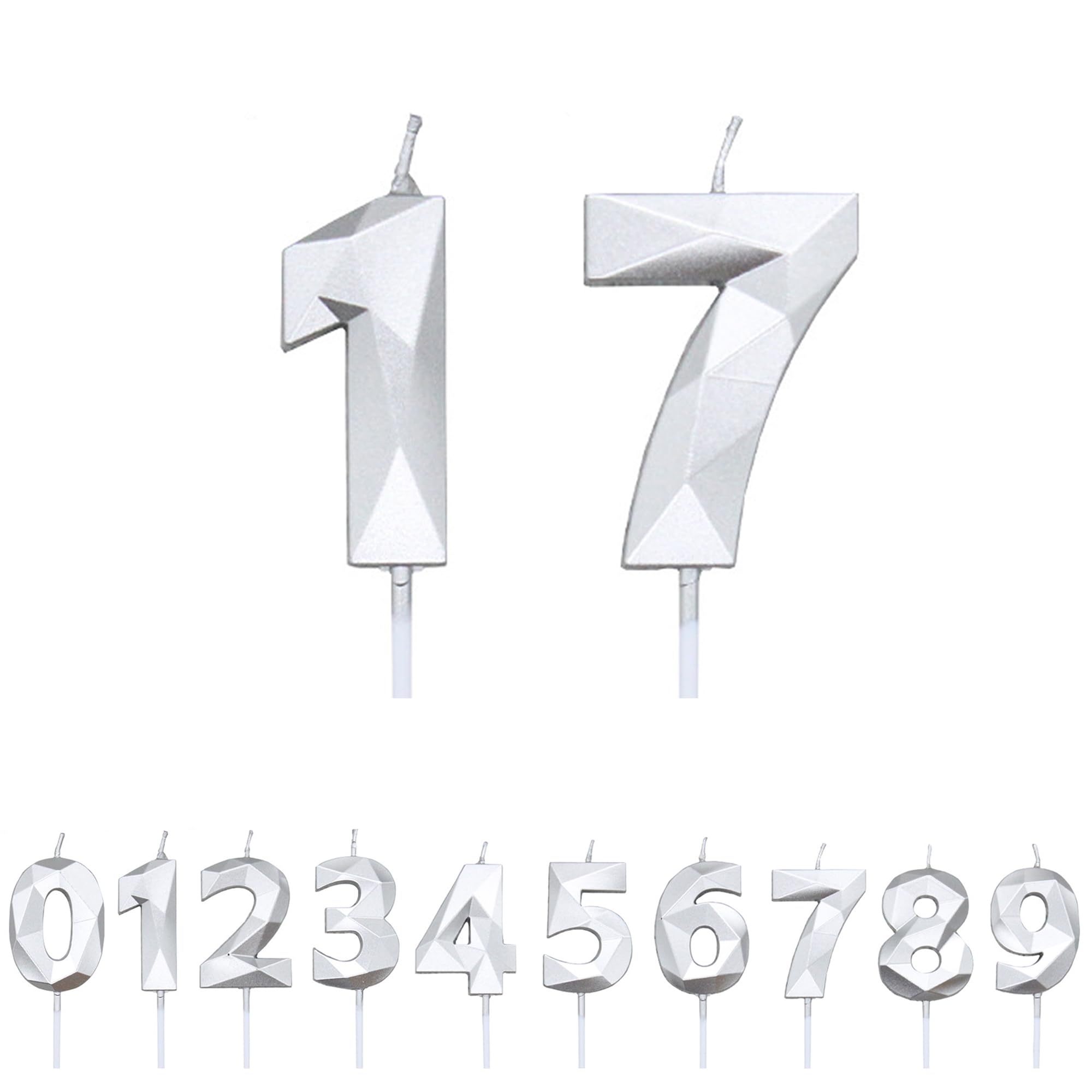 Fuzvol Silver Birthday Cake Candles, Number 17 Candle,Cake Topper Decorations