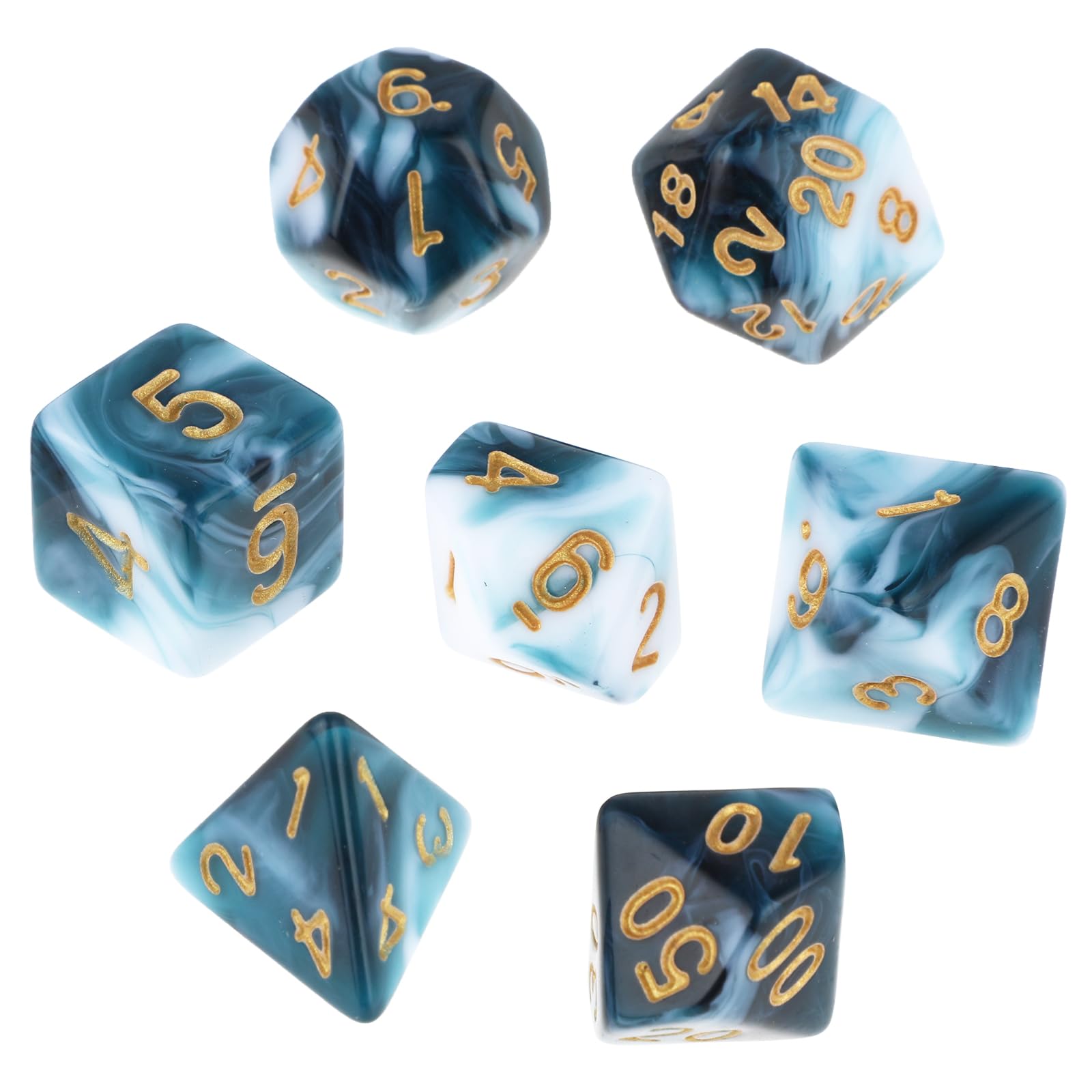 Abeillo DND Dice Polyhedral Dice Set - 7 Blue White Dice for Dungeon and Dragons DND MTG RPG Dice Role Playing Table Games D&D D20 D12 D10 D8 D6 D4