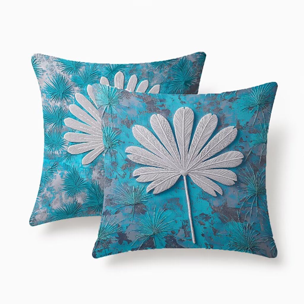 Housses de coussin 60x60cm imperméables en lin bleu pour canapé de jardin