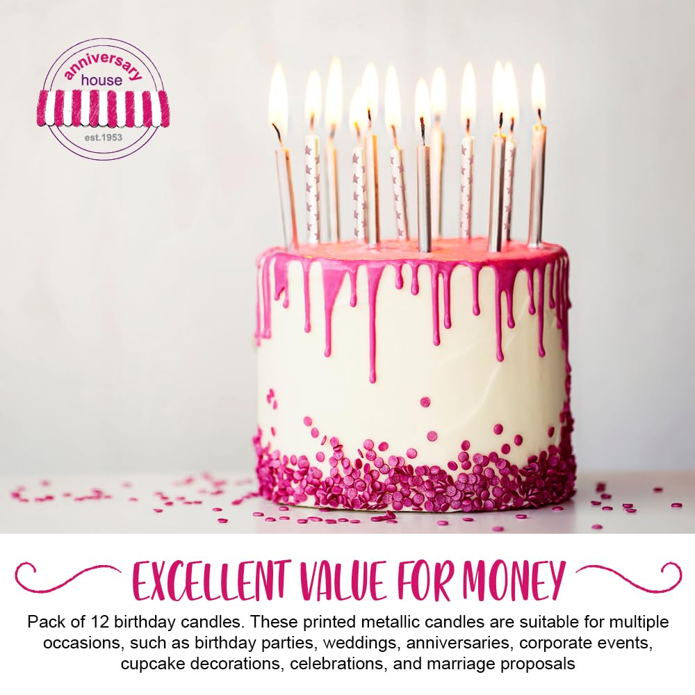 Candeline Torta Compleanno,36 Pezzi Candele di Compleanno in Supporti Metallici Candele Sottili Cupcake per Matrimoni Festa di Compleanno Baby Bridal Shower Anniversary Oro rosa