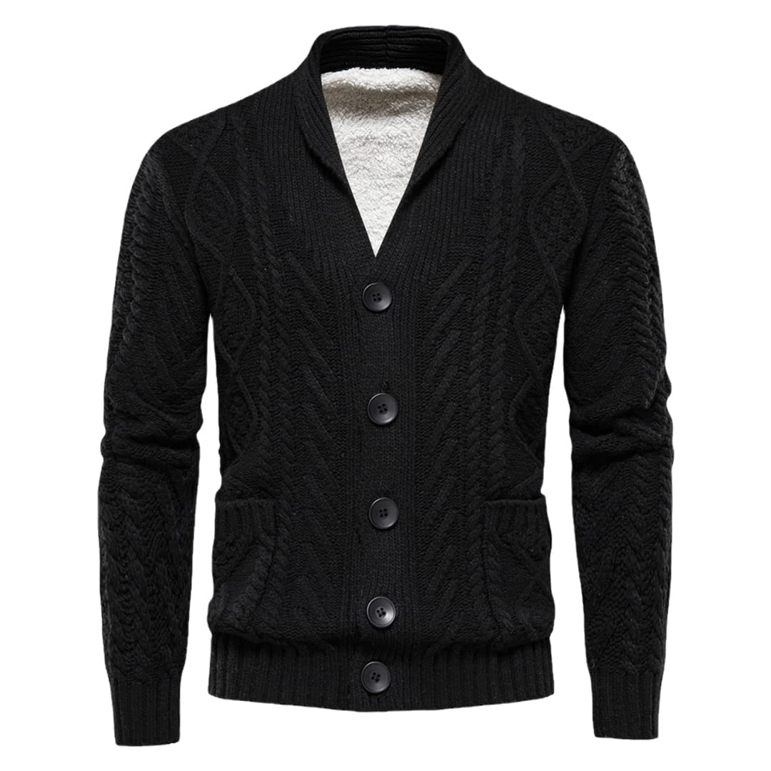Vogrtcc Cárdigans de lana de los hombres de color sólido de un solo pecho casual de manga larga suéter de punto suéteres de moda de invierno