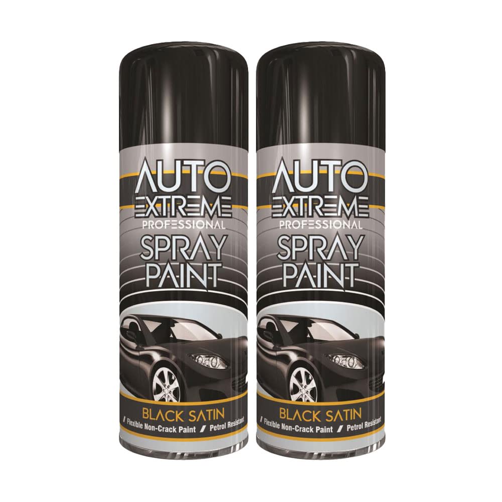 Classic Signature - 2 x Auto Extreme Black Satin Spray Paint 400ml Professional Quality, Perfect Finish for Cars, Bikes,Vans, Metal, Wood