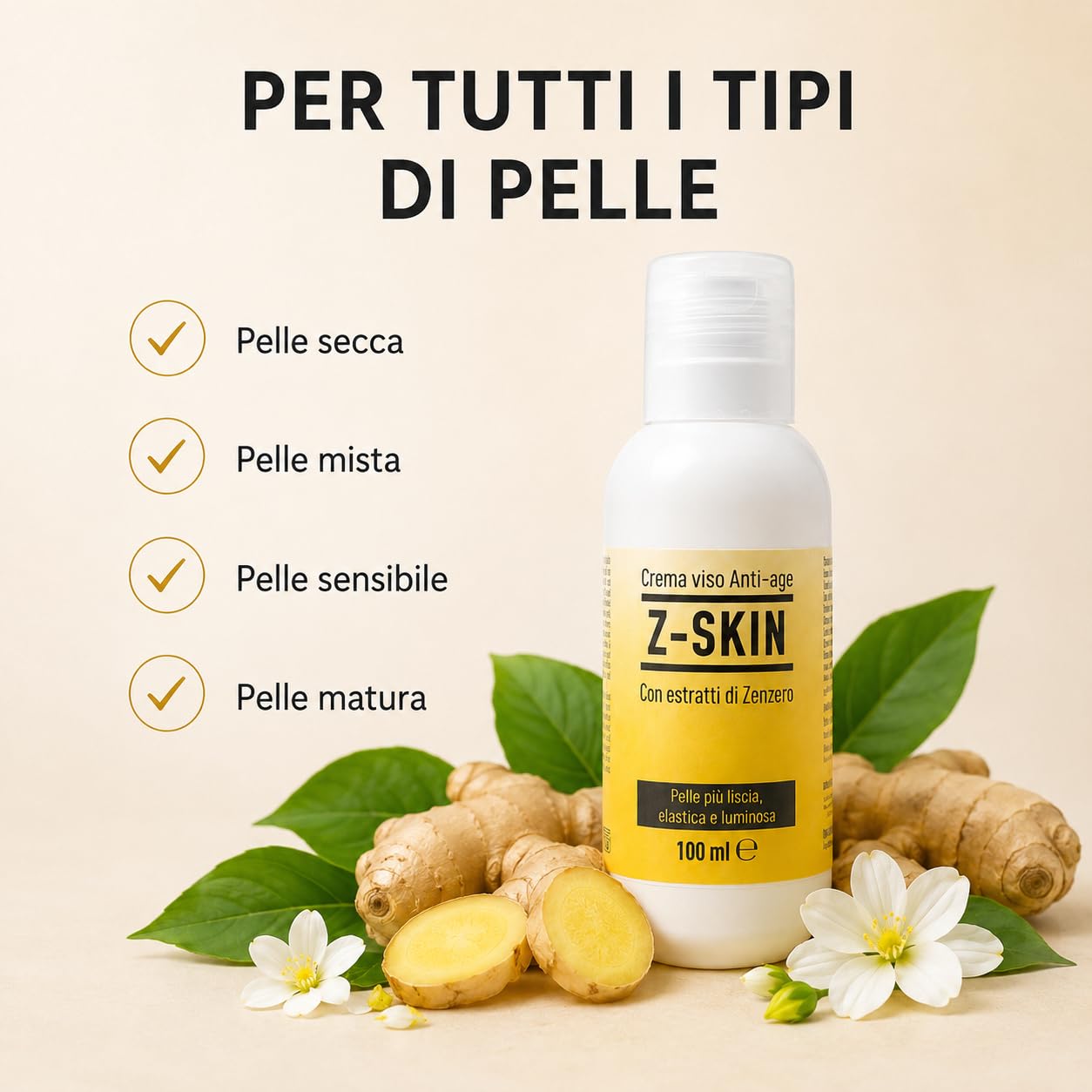 Z-Skin krem do twarzy przeciwzmarszczkowy 200 ml – naturalny środek nawilżający Antiage z ekstraktem z korzenia imbiru i kwasem hialuronowym – głębokie zmarszczki i dojrzałe skóry (duże)