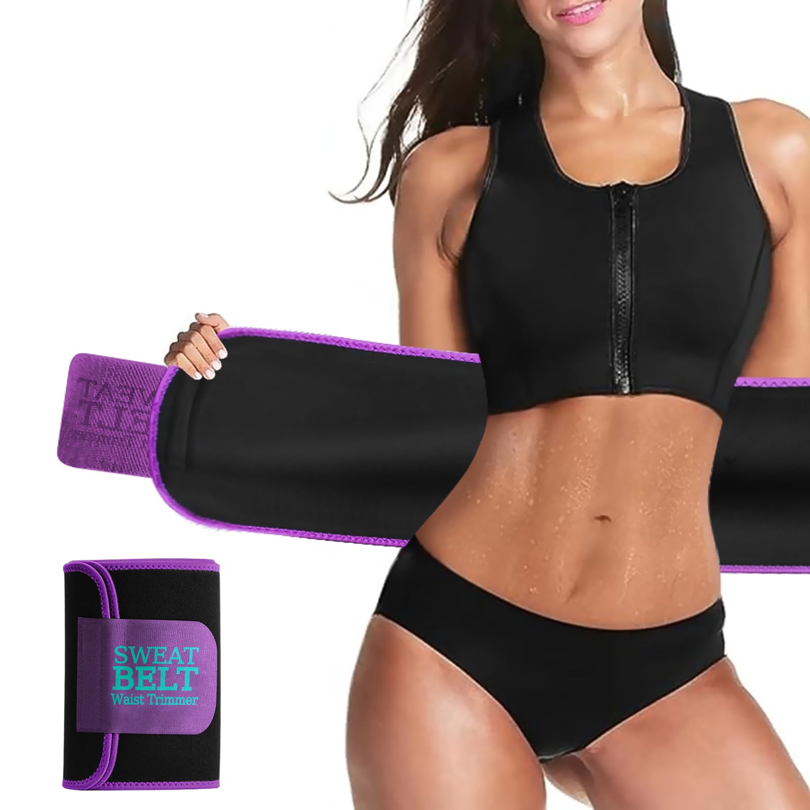 AMZBOSS Waist Trainers for Women Belly Fat, Waist Sweat Band for Women, Black/Purple, Large — image 1