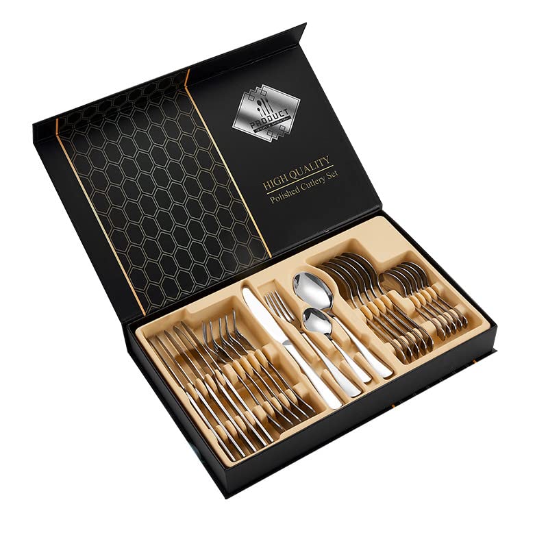 Oncarnival Western Dinnerware Stainless Steel Dinnerware Gift Box with Gift Set, 24 Piece Set 3P Tableware Main 4 Pieces Practical Dinnerware Set (Silver) (B0BN82V4GV) Amazon Price History, Amazon Price Tracker