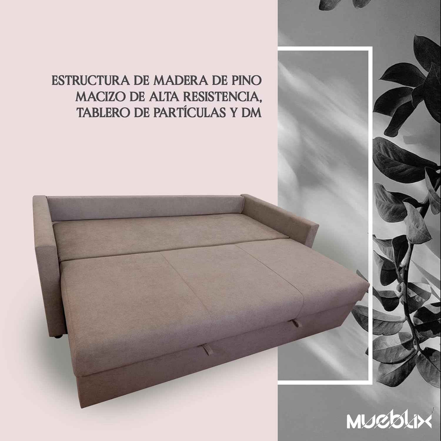 MUEBLIX.COM | Sofa Cama Gondola, 3 Plazas, Sillón Cama, Confortable y Diseño Moderno, Asientos de Espuma de Alta Densidad, Color Beige
