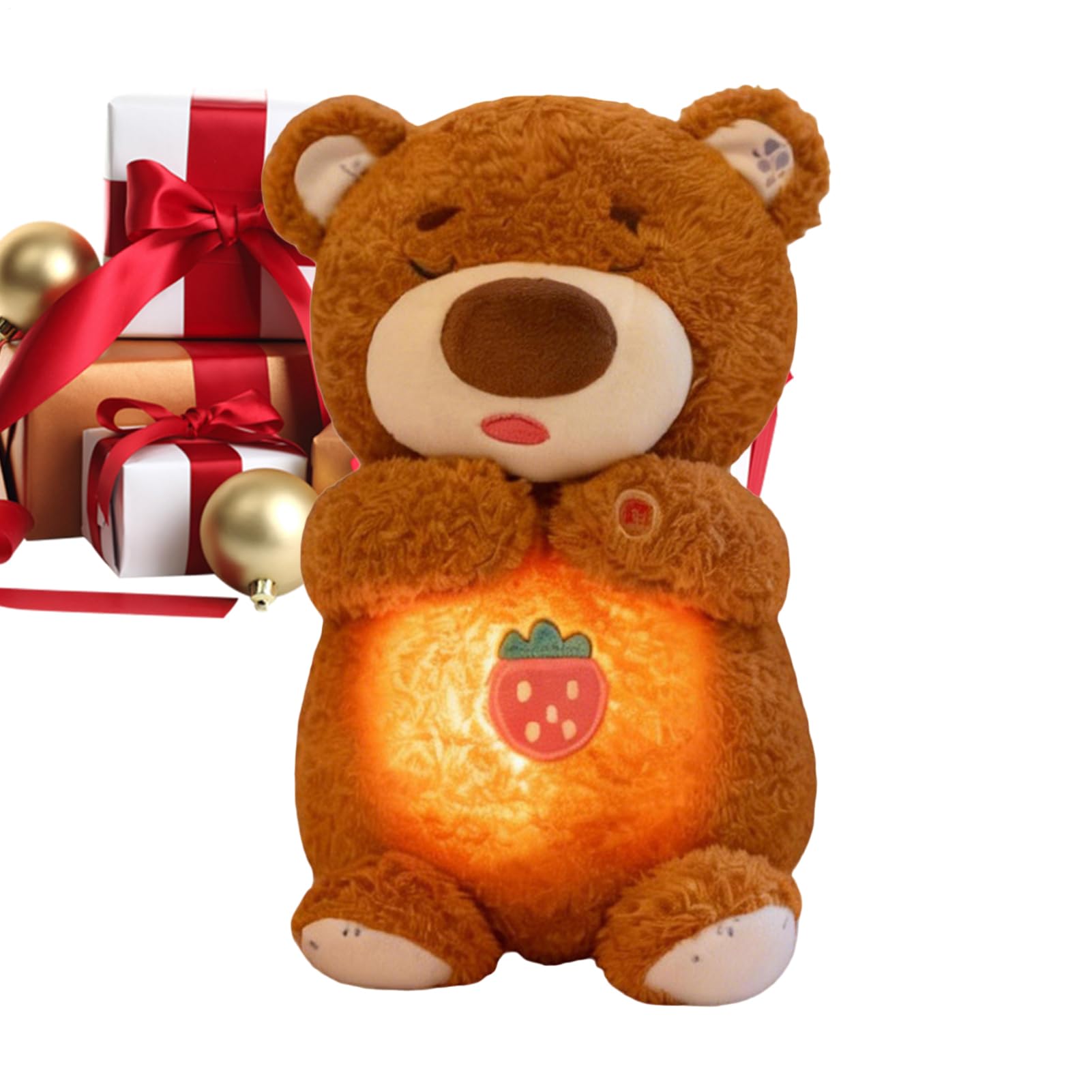 Breathing Plush - Breathing Stuffed Animal | Cute Calming Sleeping Bear Doll With Sound & Light | Stuffed Animals Breathings Sleeping Pillow For Kids Boys Girl Birthday Valentines Christmas
