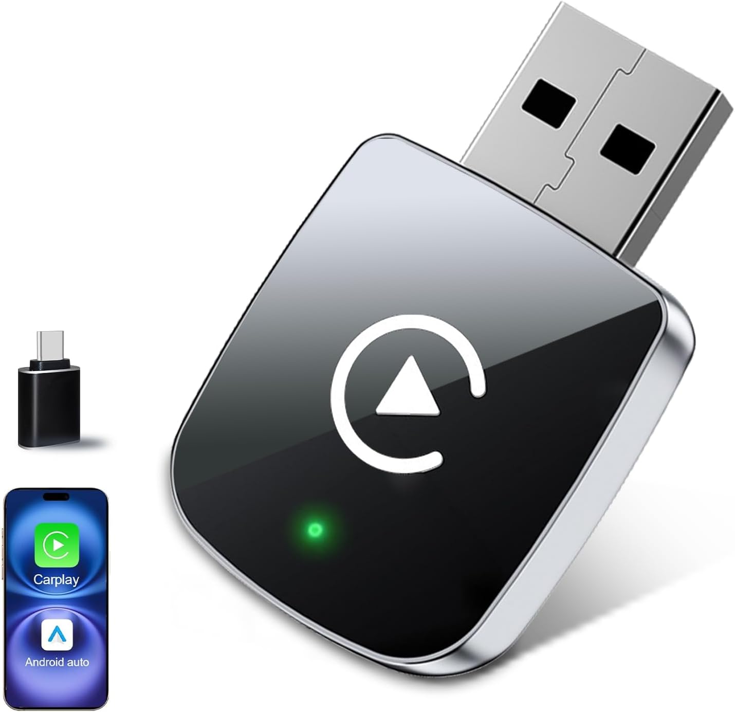 Mini Wireless CarPlay Adapter for iPhone,2 in 1 for Apple Carplay and Android Auto Adapter,Convert Wired to Wireless, Plug & Play, USB to USB-C/Type-C, Stable Control & No Delay, Black