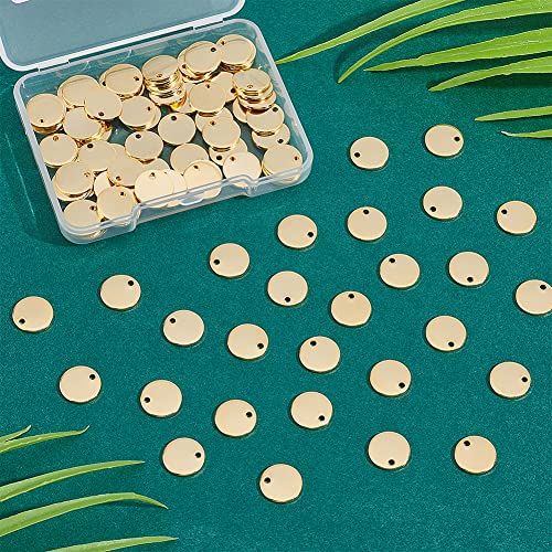 UNICRAFTALE About 100pcs 304 Stainless Steel Charms Flat Round Pendant Stamping Blank Tag Charms Golden Pendant Small Hole Charms for Necklace Earring Jewlery Making Hole 1.5mm - Image 3