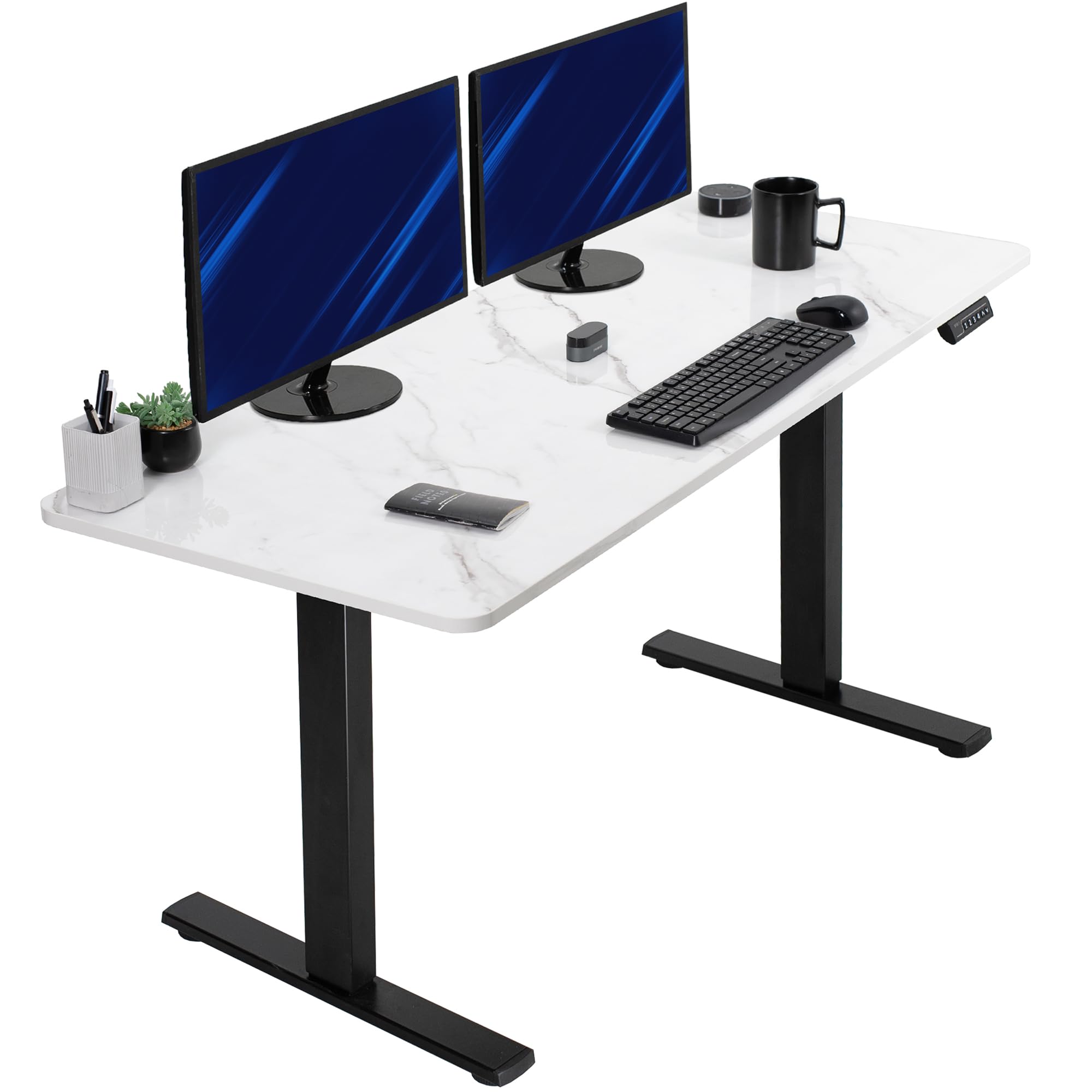 VIVO Electric Dry Erase 60 x 24 in Standing Desk, Memory Height Adjustment, 1B Series, Holds 220 lbs, White Marble Pattern Top, Black Frame, DESK-KIT-