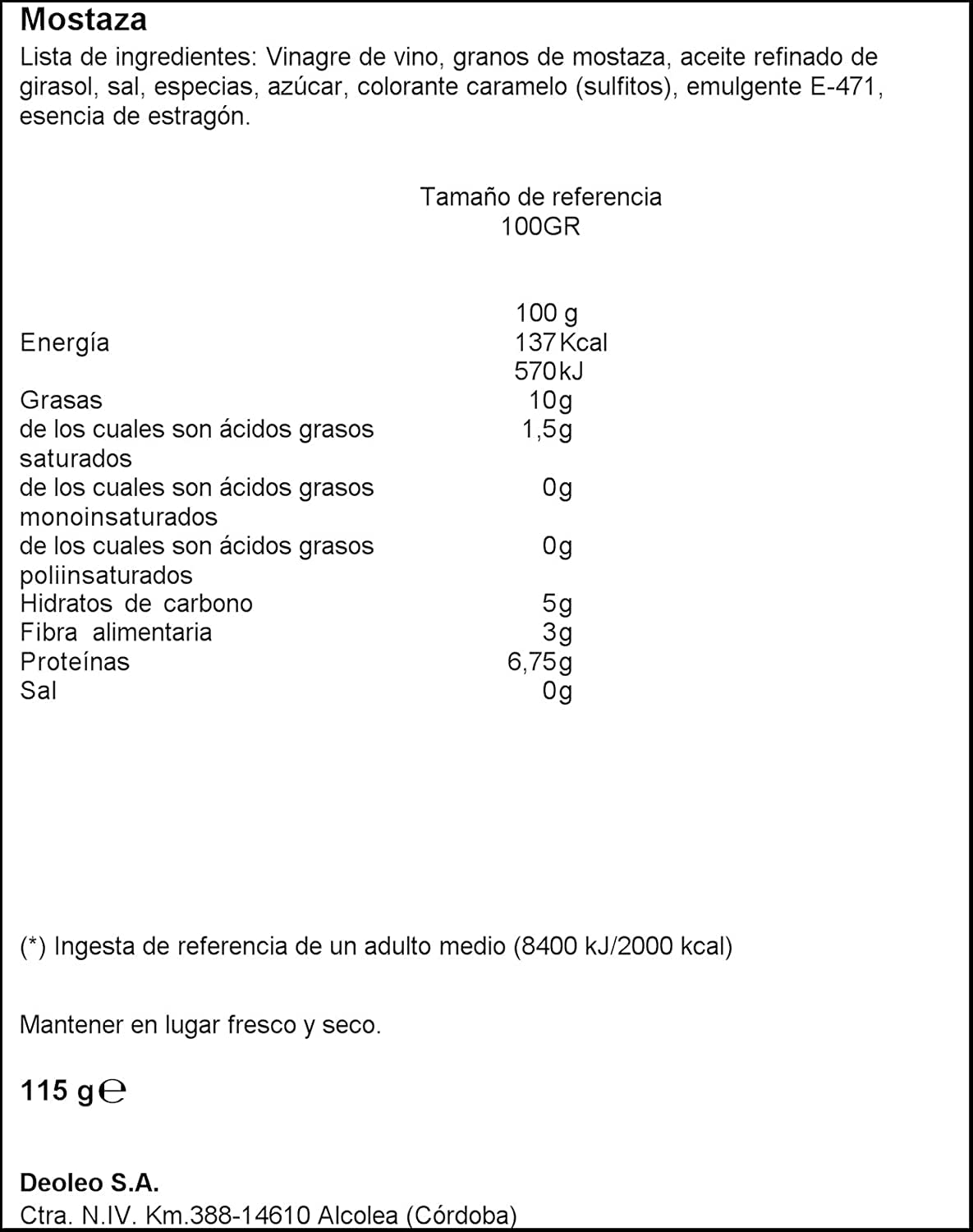 Louit Mostaza Diáfana al Estragón, 115g