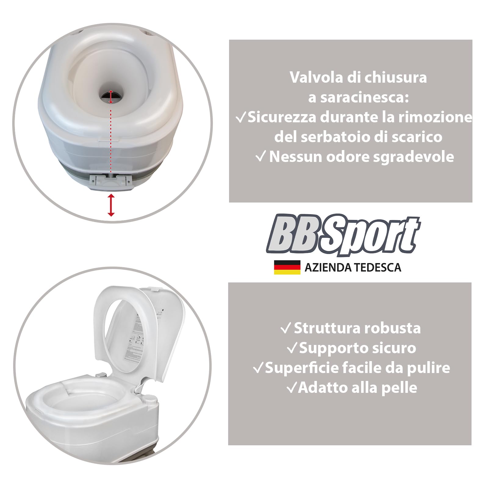 Montafox Toilette Portatile 24l WC Chimico con Pompa a Pistone e Porta Carta-Igienica Altezza della Seduta 44 cm