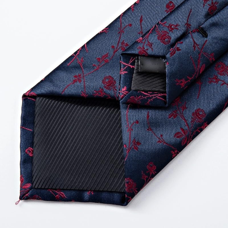 Corbata de seda para hombre con pañuelo y gemelos miniatura 6