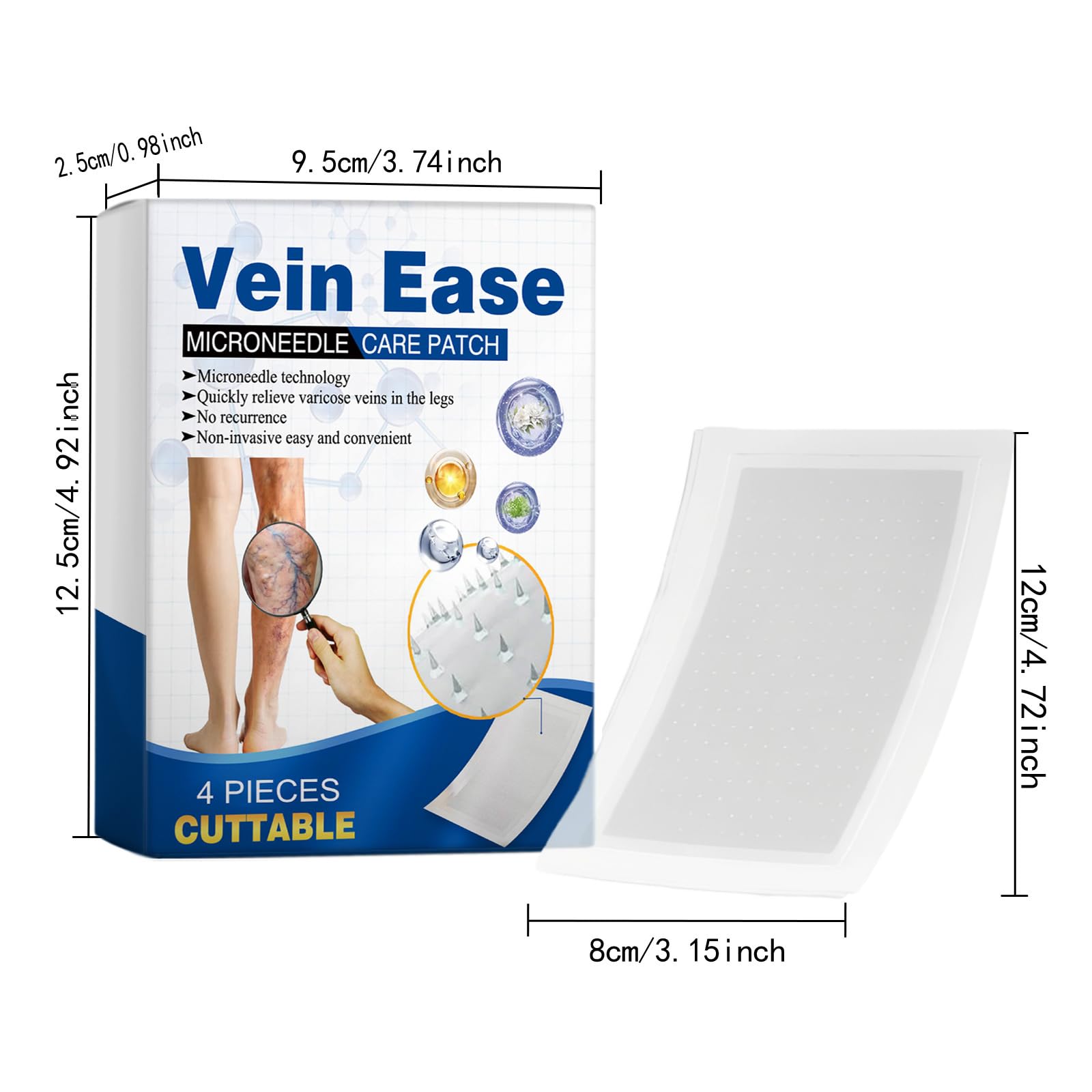 Relaxans Vein Target Lot de 4 pansements thérapeutiques à micro-aiguilles Vein Target Nano pour soins des jambes, ingrédients naturels, pour tous les types de peau (8pc)
