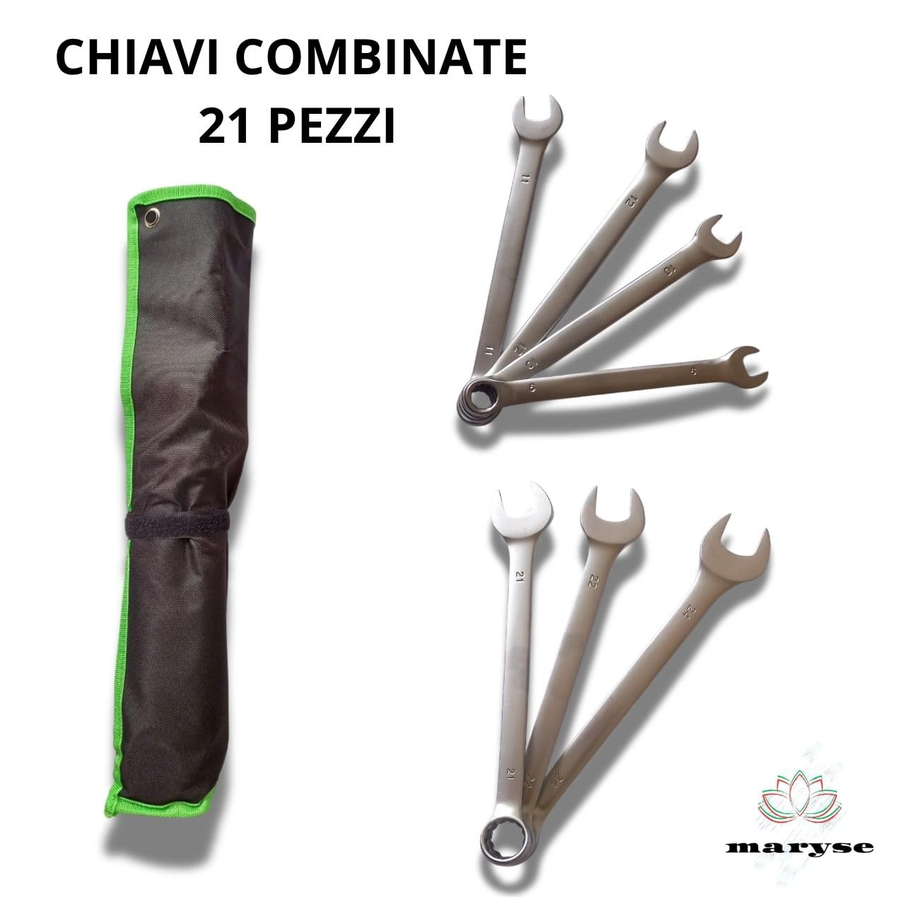 maryse Set 26 Chiavi Combinate Fisse e a Stella (Anello) - Misure 6-32mm con Comodo Astuccio in Panno - Acciaio Cromo Vanadio - Kit Professionale Completo per Meccanica, Auto, Moto, Bricolage