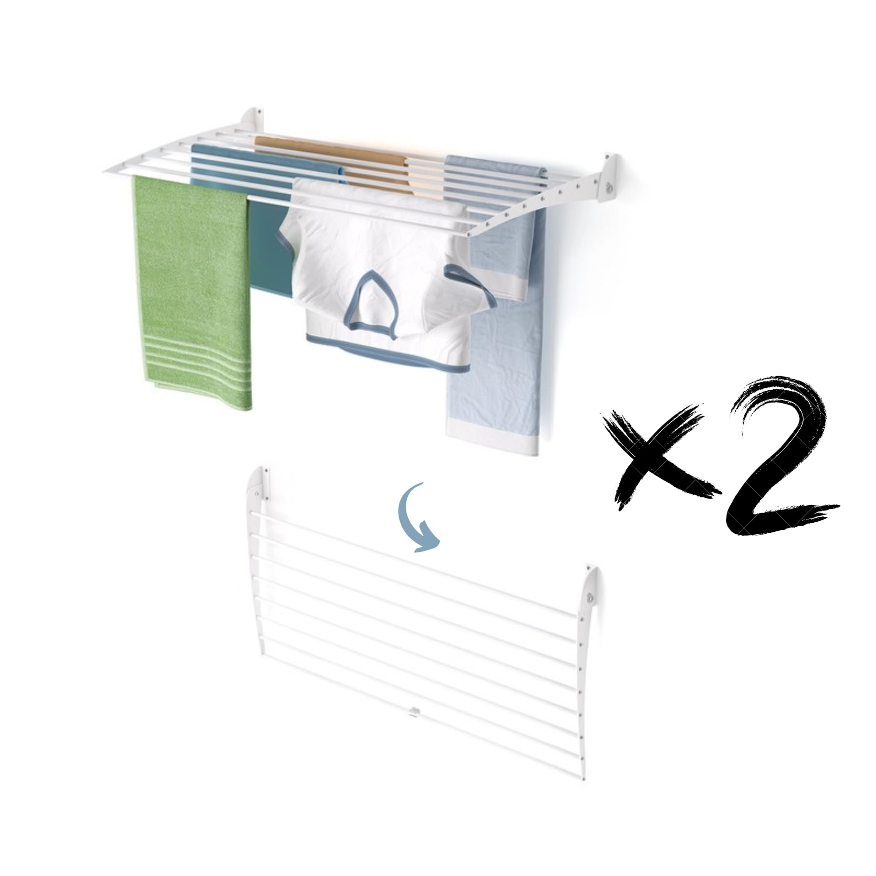 Foxydry White - Closing Downwards Fold, Wall-Mounted Clothes Drying Rack, Foldable Aluminum Design - Ideal For Indoor And Outdoor Use. Dimensions: 102X50x50 Cm