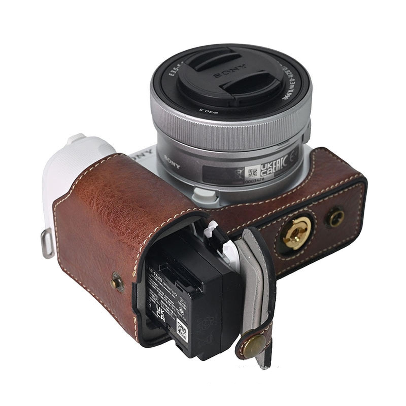 Etui na aparat do Sony ZV-E10 II/ZV-E10M2 etui na aparat ze skóry PU, pokrowiec ochronny na pół korpusu z paskiem na ramię, retro wegańska torba ochronna, Kawa, Sony ZV-E10 II / ZV-E10M2