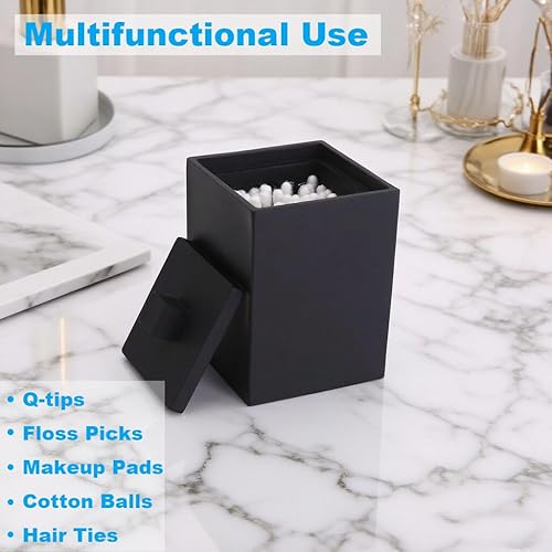 Miniatura 3 de Q-tip Soporte cuadrado de algodón con tapa de resina de algodón tarro de bolas de algodón para cosméticos, organizador de encimera de maquillaje,