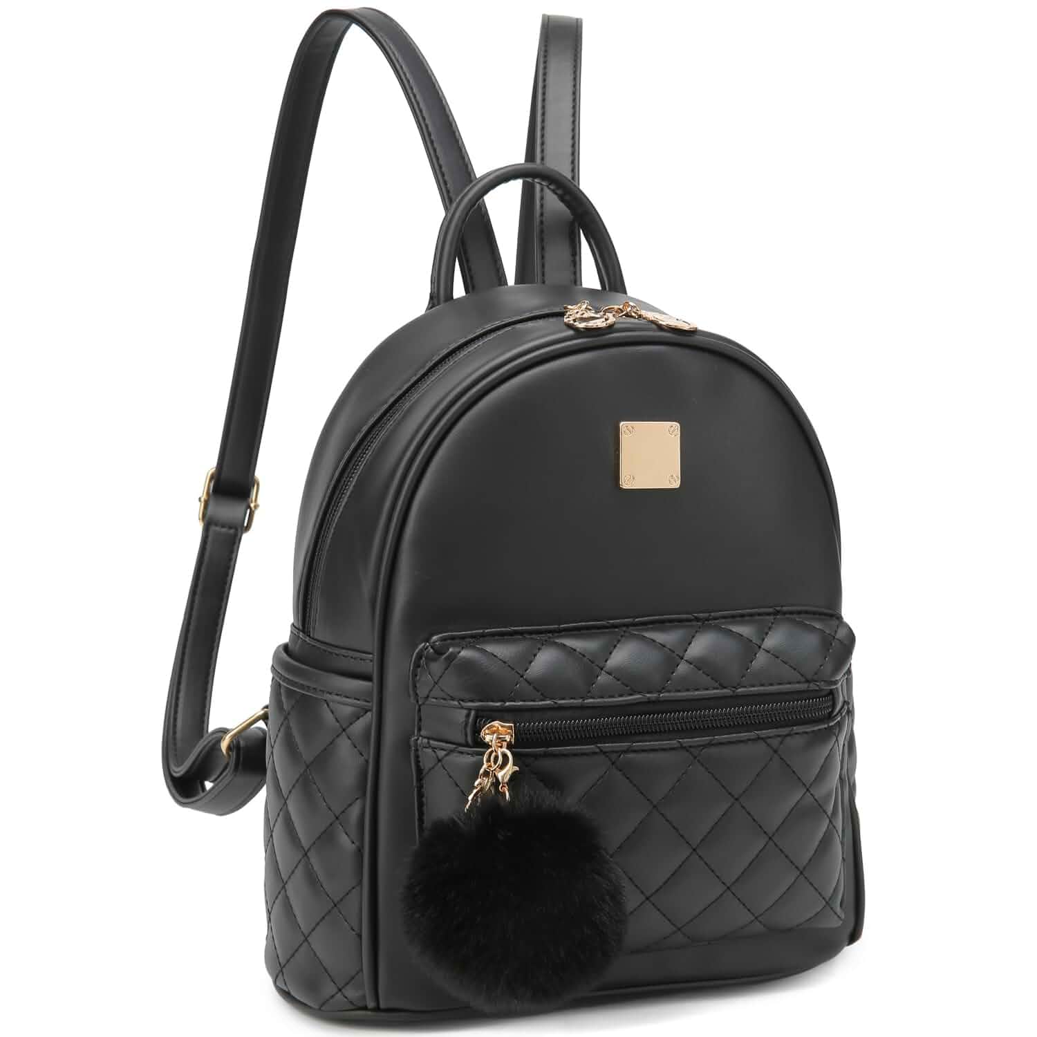 Barsine Girls Fashion Mini Backpack Purse Small Cute Plaid Leather Women Backpacks Little Bag (Black)