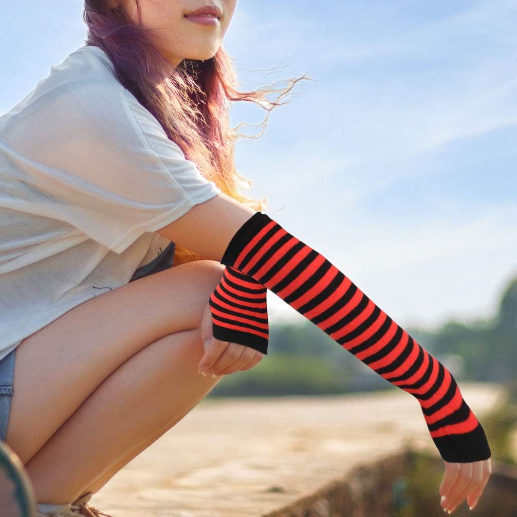 Tongcloud 12 Pairs Women Winter Long Fingerless Gloves - Knitted Arm Warmers, Thumbhole, Elbow Length, Stretchy (Color Set 1, 11.8x3.5'') - Image 7