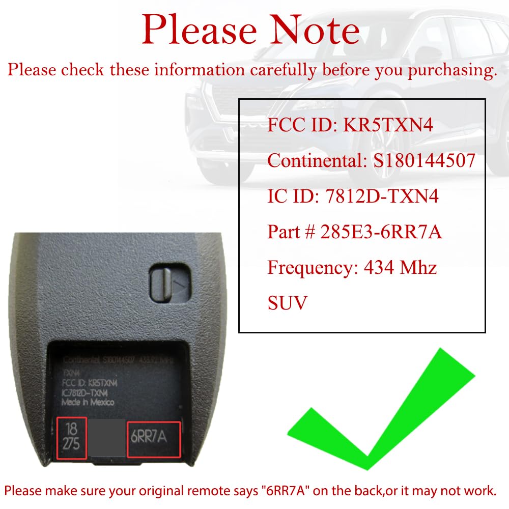 Telecomando di ricambio per telecomando Nissan Rogue 2019-2021 KR5TXN4 Keyless Entry Telecomando 285E3-6RR7A