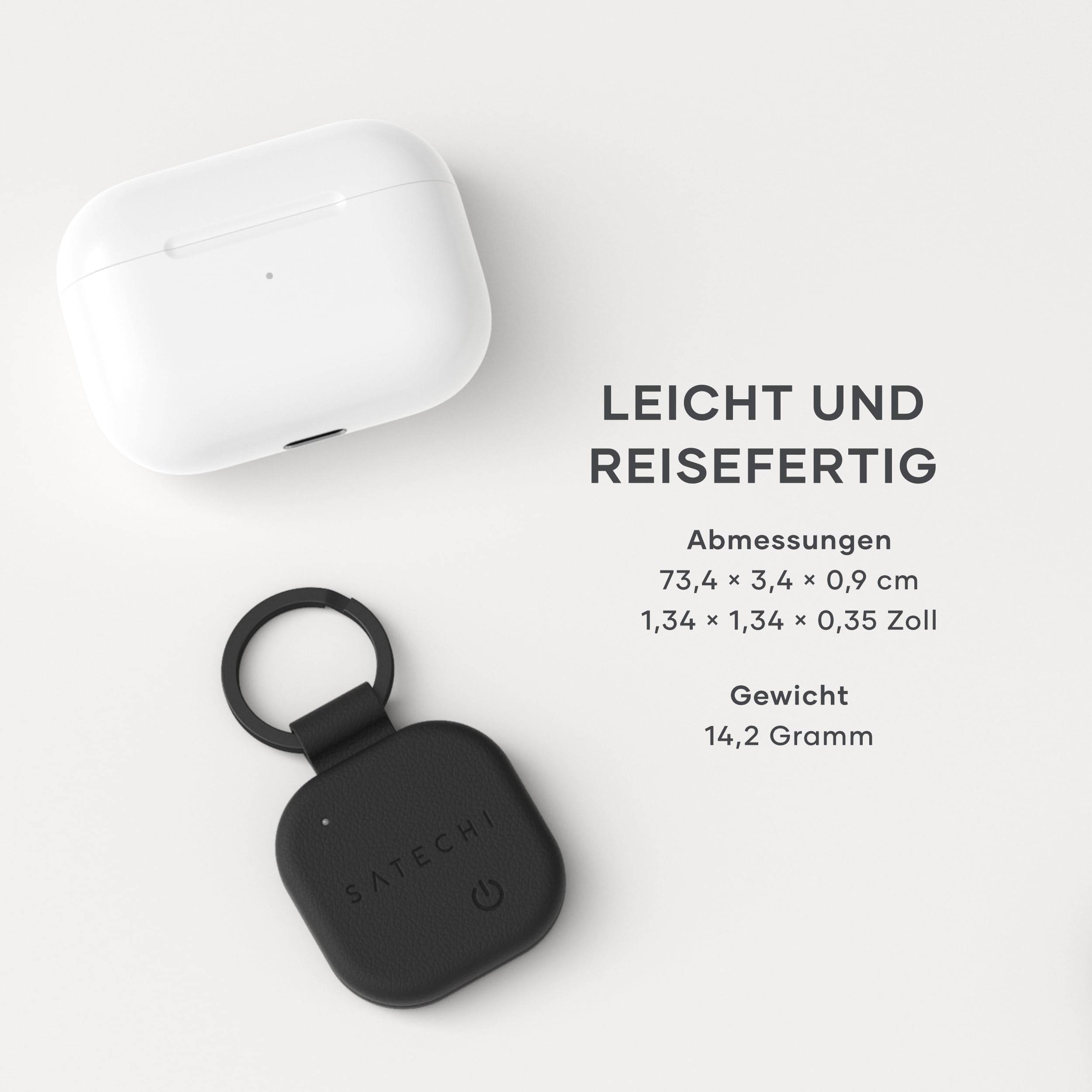 SATECHI FindAll Schlüsselanhänger mit Find My, Tracker, Ortung, Standortverfolgung, kabellos aufladbar, Trennungsalarm, lauter Signalton, kompatibel mit iPhone, iPad, Mac – Schwarz