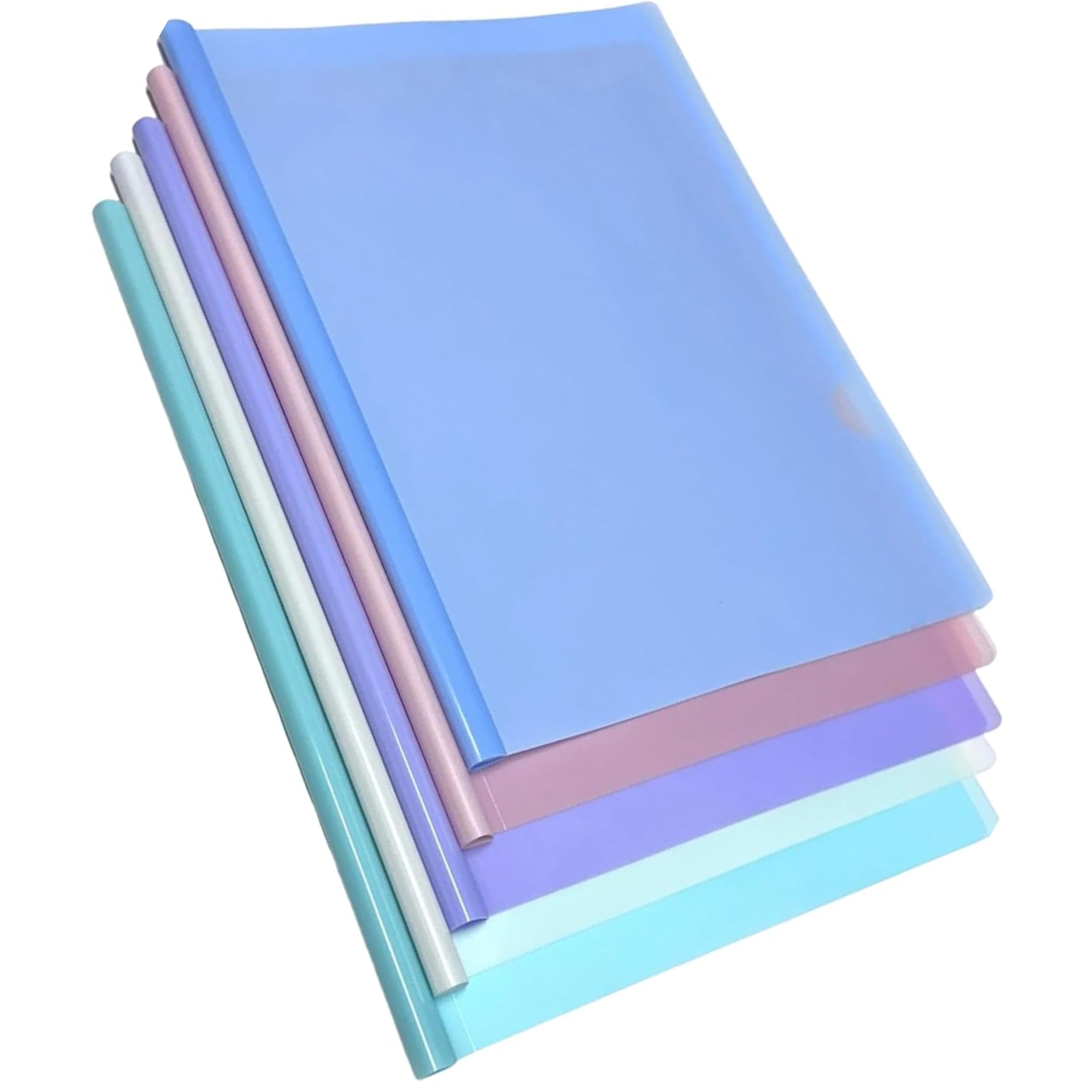 A4 Report Covers Plastic Document Binders Home Office School Presentation Display Folders with Sliding Bar Pastel Colours - Pack of 5