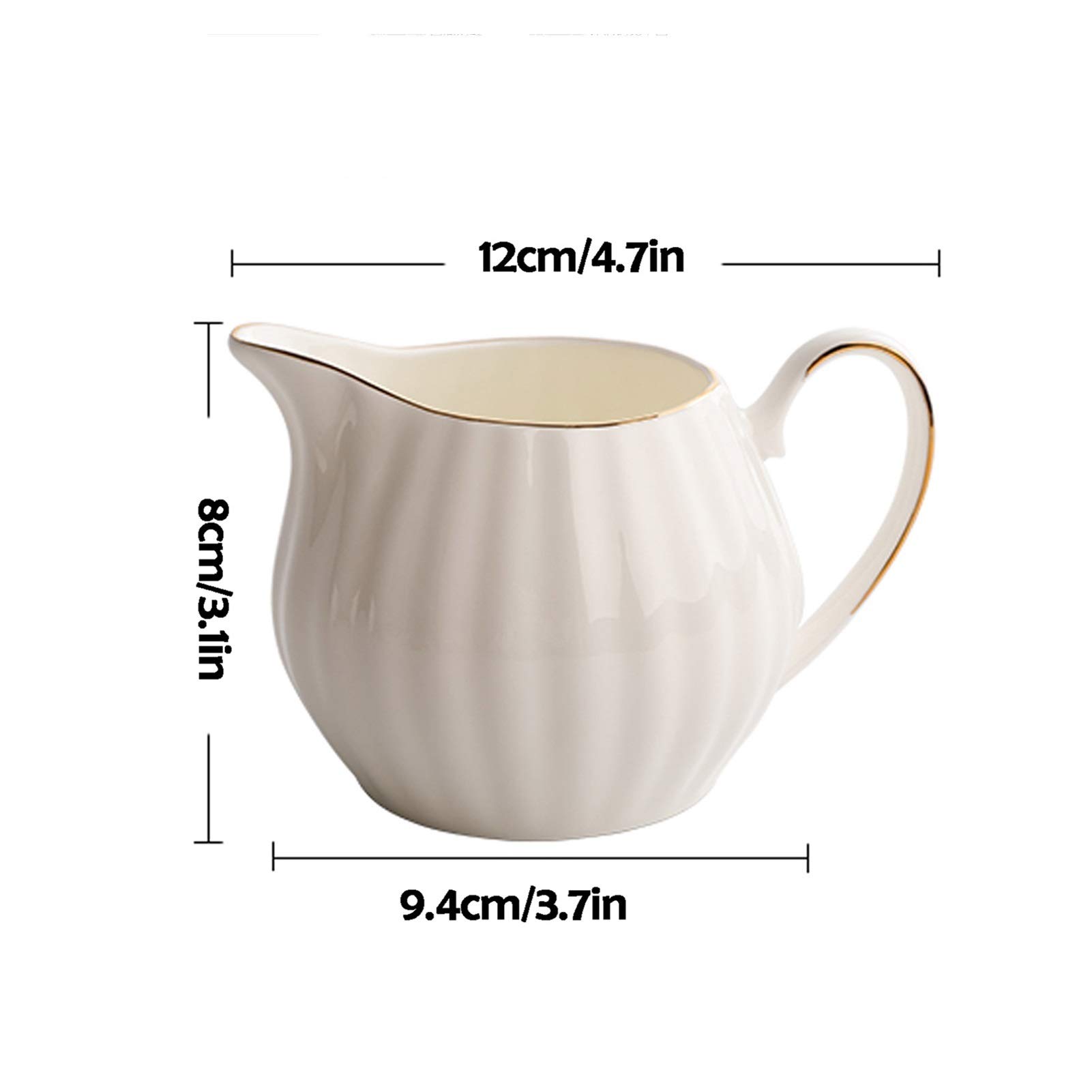 Kubek do spieniania mleka, dzbanek do kawy, dzbanek do śmietanki z cienkiej porcelany ze złotą krawędzią Elegancki dzbanek do mleka na kawę i sos, biały dzbanek do dżemu do kuchni