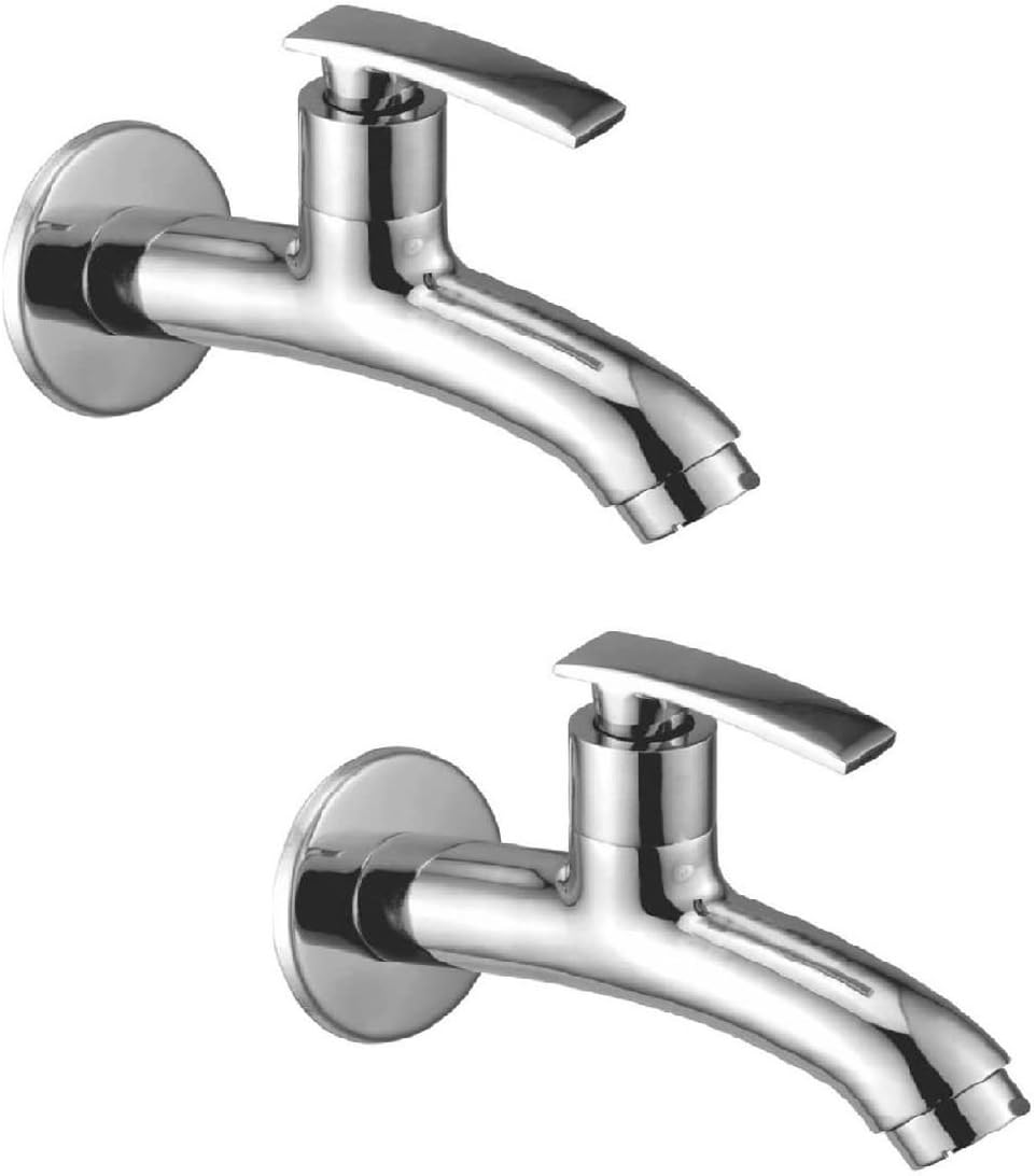Oleanna Odeln_set2 Desire Brass Long Body Bib Cock Foam Flow With Wall Flange (Silver, Chrome Finish, Pack of 2)