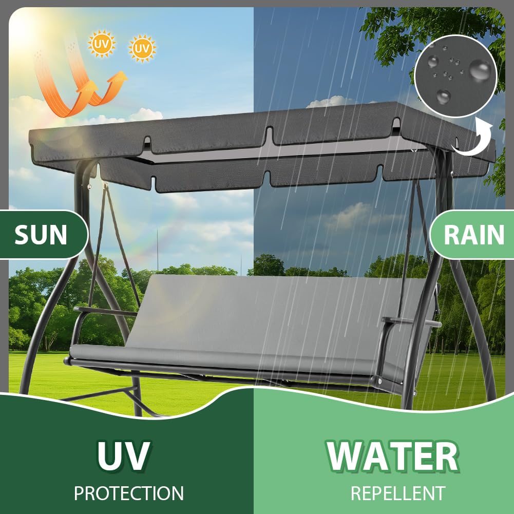 AOOWU Cubierta de Toldo para Columpio, 195X125X15CM Universal Techo Solar para Balancín Toldo, 420D Tejido Oxford Columpio Jardin Toldo de Reemplazo Impermeable, Techo Repuesto para de 2 y 3 Plazas