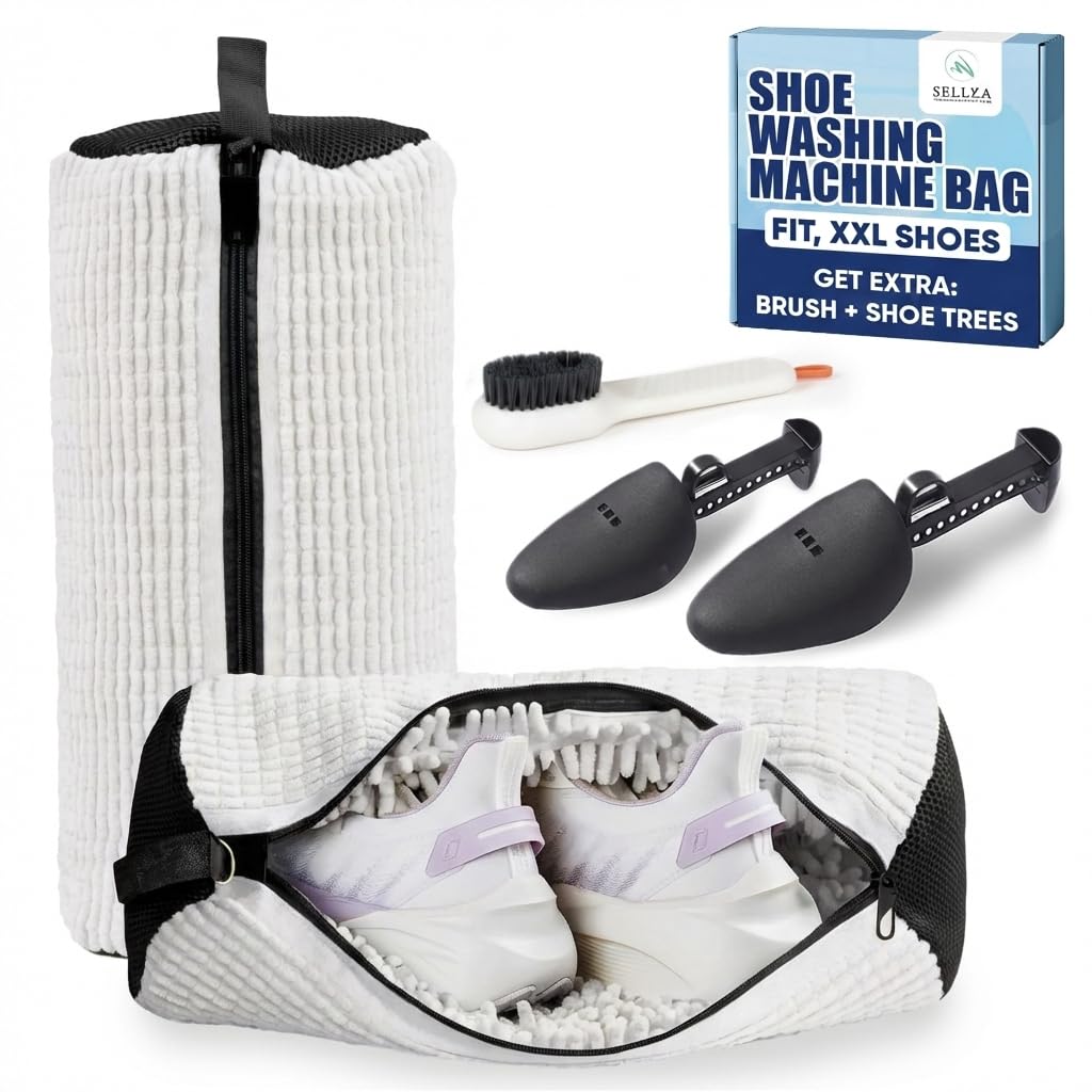 Photo 1 of Shoe Washing Machine Bag – 2 Pcs Reusable Laundry Shoe Bag, 360° Deep Cleaning Sneaker Washing Bag, Durable Mesh Net with Zipper Protection, Fits All Shoe Types & Sizes (White, 14.8 × 7.4 Inches)